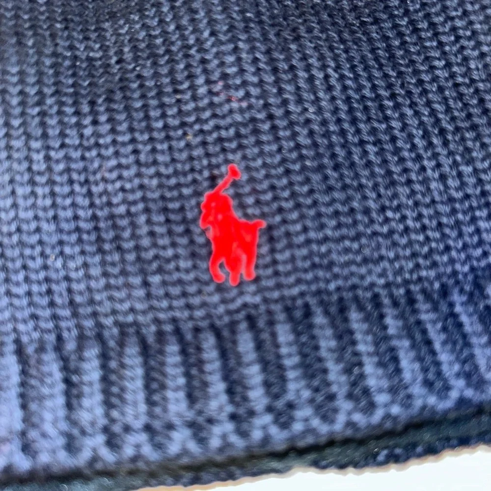 Ralph Lauren Baby Infant Navy Knit Earflap Beanie Hat Red Polo Pony Logo Preppy